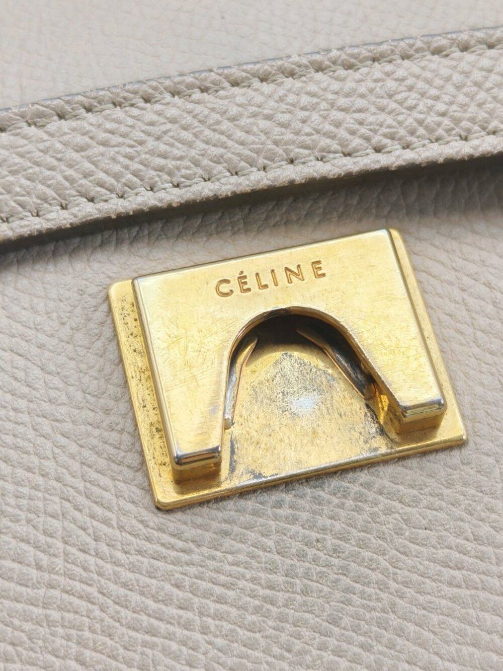 Celine Mini Belt Bag Beige Grained Leather Top Handle Handbag - Picture 10 of 13